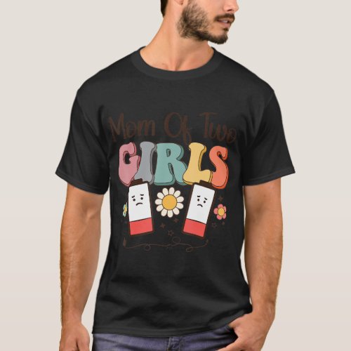 Mom of 2 Girls low battery Groovy Mothers Day From T_Shirt