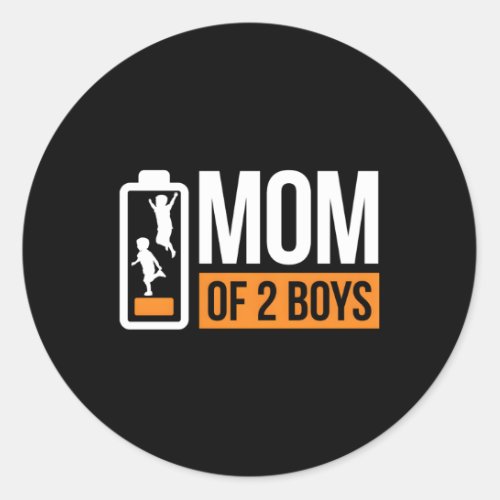 Mom Of 2 Low Battery Classic Round Sticker