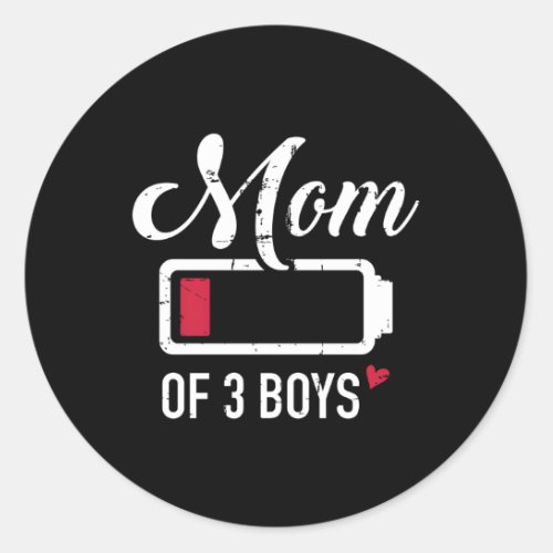 Mom Of 3 Low Battery Classic Round Sticker