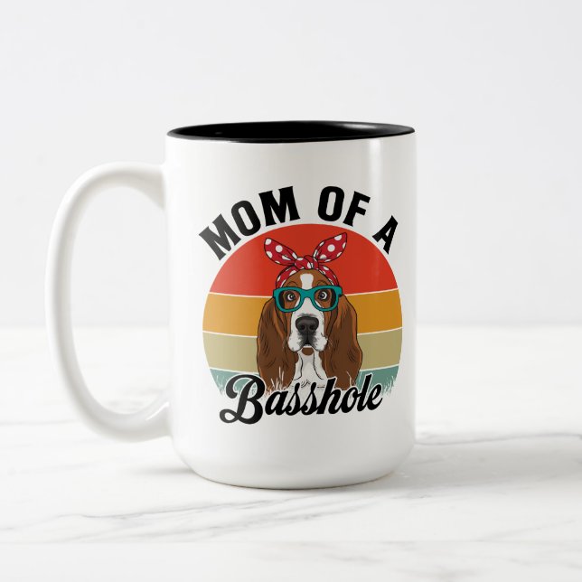 Mom of a Basshole Funny Basset Hound Dog Mom Mug (Left)