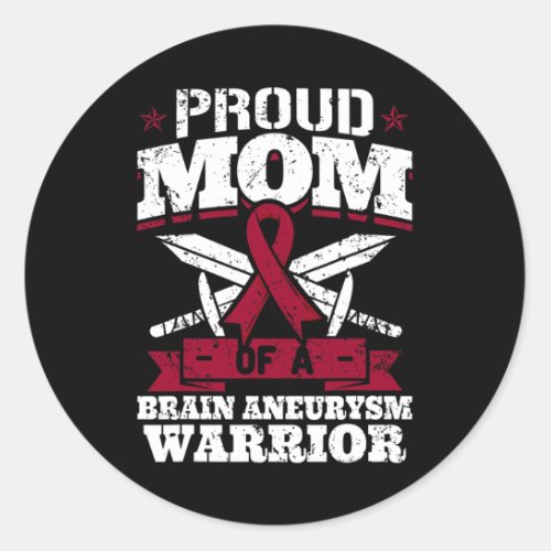 Mom Of A Brain Aneurysm Warrior Awareness Ribbon  Classic Round Sticker