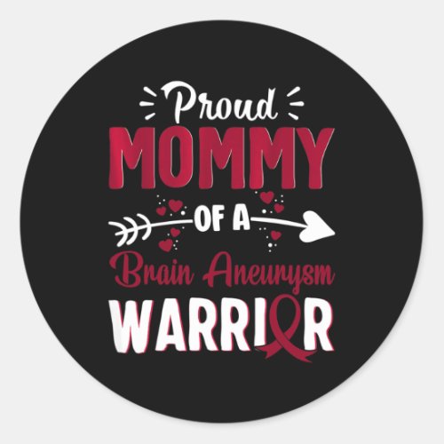 Mom Of A Brain Aneurysm Warrior Month Burgundy Rib Classic Round Sticker