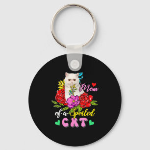 Mom of a spoiled cat cute floral cat mother's dayM Keychain