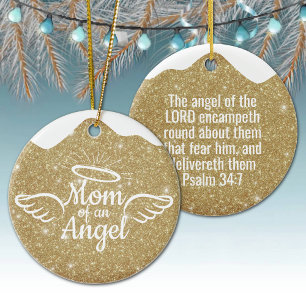 Mom of an Angel Golden Christian Christmas 👼🏻 🎄 Ceramic Ornament