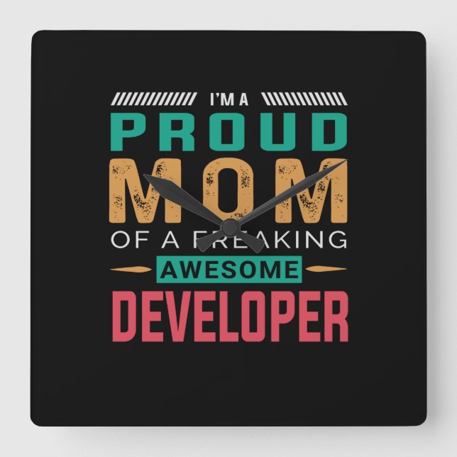 Mom Of Awesome Developer Square Wall Clock (Front)