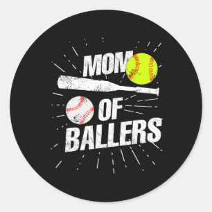 Mom Of Ballers Funny Baseball Softball Game Mother Classic Round Sticker