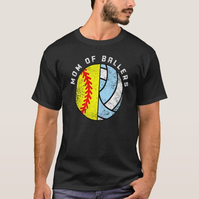 Mom Of Ballers  Softball Volleyball Mom T-Shirt (Front)