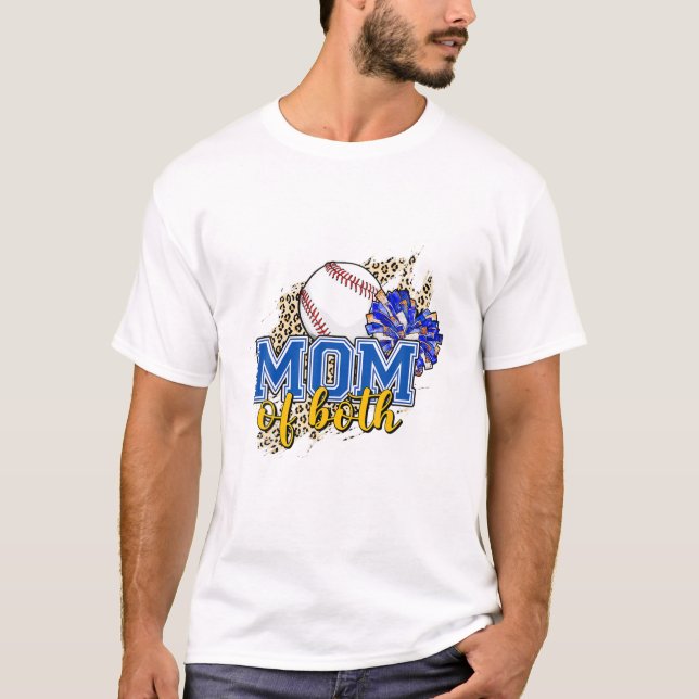Mom Of Both Baseball Mom Cheer Mom Leopard Print W T-Shirt (Front)