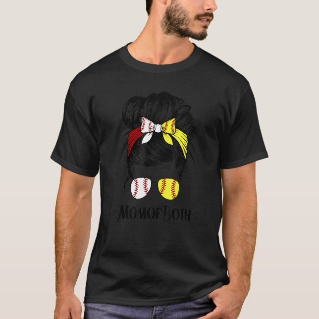 Mom Of Both Baseball Softball Mom Mother's Day Mes T-Shirt (Front)