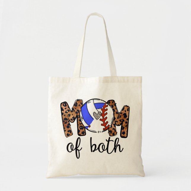 Mom Of Both Baseball Volleyball, Volleyball Mom Tote Bag (Front)