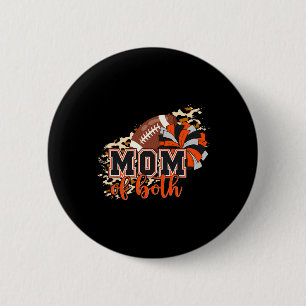 Mom Of Both Football Cheer Orange Black Pom Leopar Button