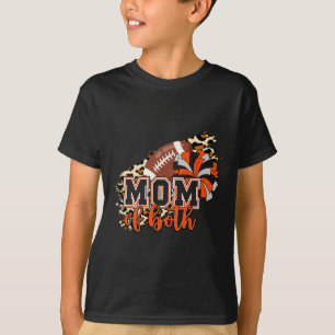 Mom Of Both Football Cheer Orange Black Pom Leopar T-Shirt