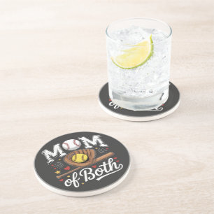 Mom of Both Game Day Baseball Softball  Coaster