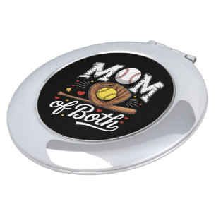 Mom of Both Game Day Baseball Softball Compact Mirror