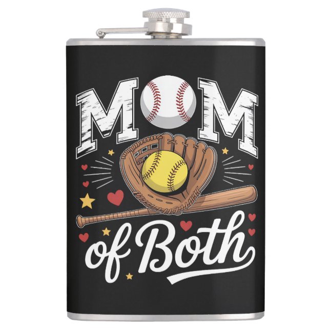 Mom of Both Game Day Baseball Softball  Flask (Front)