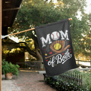 Mom of Both Game Day Baseball Softball House Flag