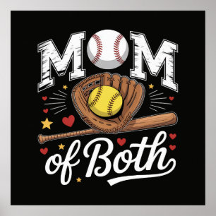 Mom of Both Game Day Baseball Softball Poster