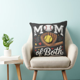 Mom of Both Game Day Baseball Softball Throw Pillow