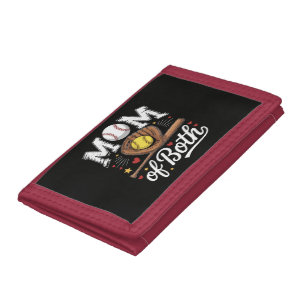 Mom of Both Game Day Baseball Softball Tri-fold Wallet
