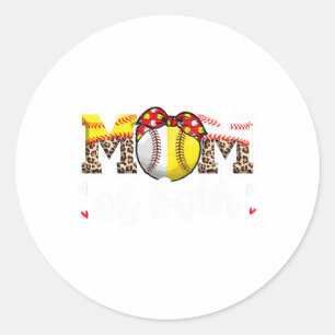 Mom Of Both Leopard Game Day Baseball Softball Mot Classic Round Sticker