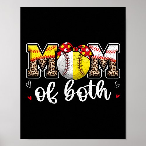 Mom Of Both Leopard Game Day Baseball Softball Mot Poster