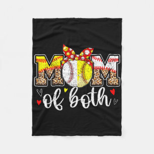 Mom Of Both Messy Bun Baseball Softball Leopard Mo Fleece Blanket