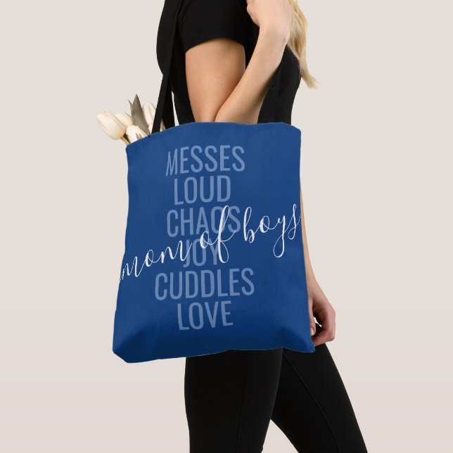 Mom of Boys Chaos and Love Tote Bag (Close Up)