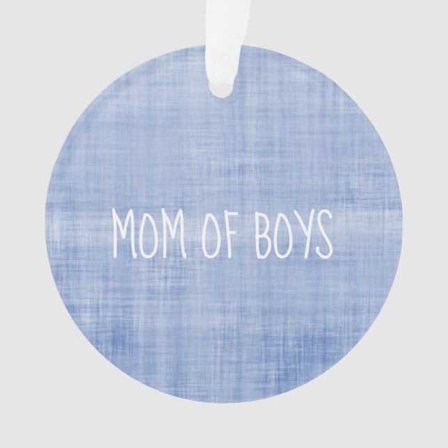 Mom of Boys Love Heart Names Blue White Keepsake Ornament (Front)