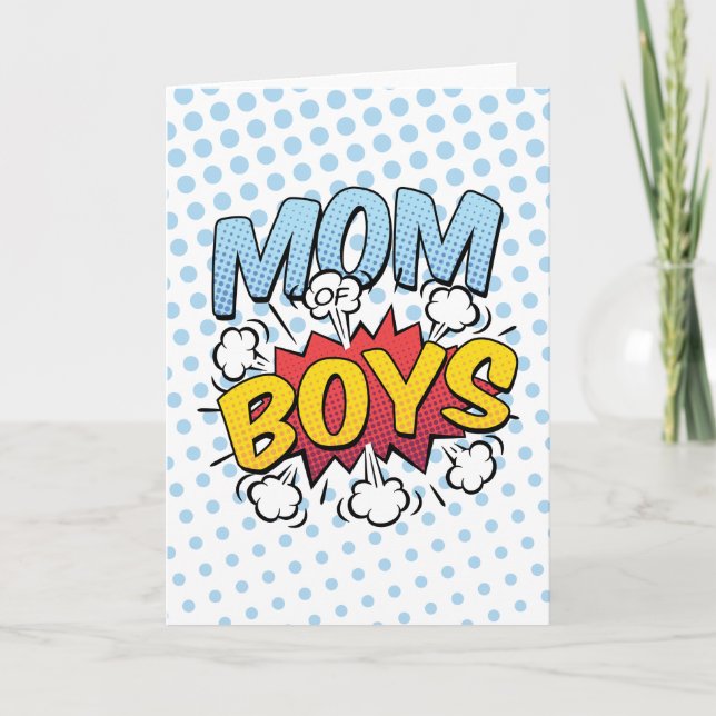 Mom of Boys Mother's Day Comic Book Style Card (Front)