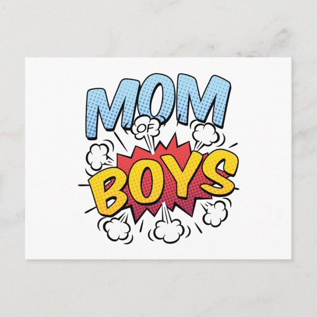 Mom of Boys Mother's Day Comic Book Style Postcard (Front)