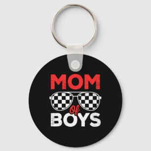 Mom Of Boys Mothers Day Race Car Funny Checkered M Keychain