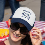 Mom of Boys Trucker Hat<br><div class="desc">Are you a mother to a brood of boys? Celebrate your boy mom status with this cute trucker hat featuring the saying "mom of boys" in navy blue hand lettered typography with a heart and arrow illustration. Make a beloved mommy smile this Mother's Day with this cute hat featuring trendy...</div>