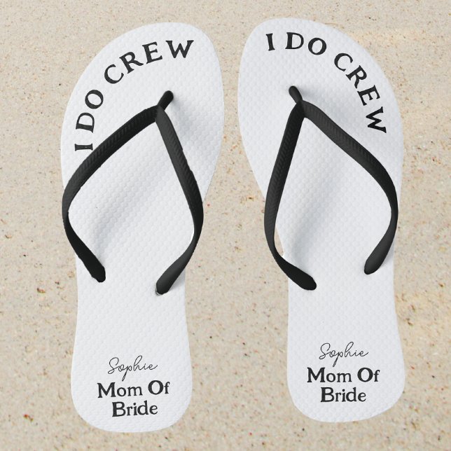 Mom Of Bride Black And White Name Flip Flops (Sand)