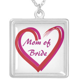 Mom of Bride Heart Silver Plated Necklace