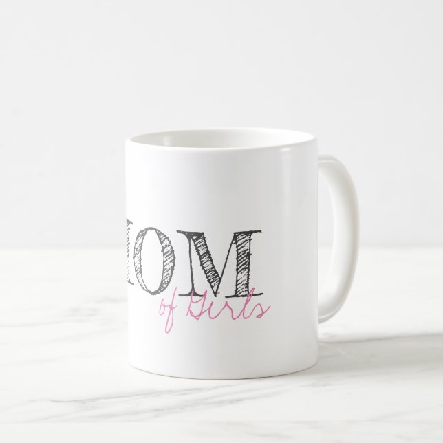 Mom of Girls Baby Pink Modern Typography Sweet Coffee Mug (Front Right)