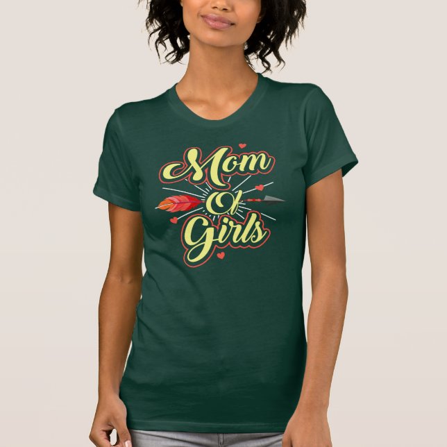 Mom of Girls Cute Yellow Red Typography T-Shirt (Front)