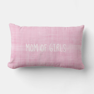MOM OF GIRLS Pink Linen Heart Sweet Decor Mothers  Lumbar Pillow