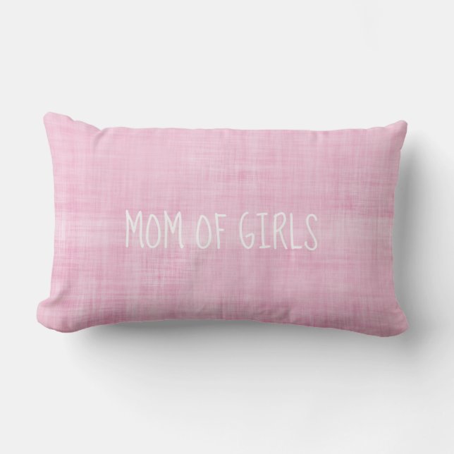 MOM OF GIRLS Pink Linen Heart Sweet Decor Mothers  Lumbar Pillow (Front)