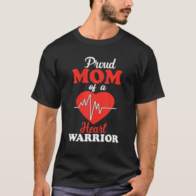 Mom Of Heart Warrior CHD Awareness Congenital Defe T-Shirt (Front)
