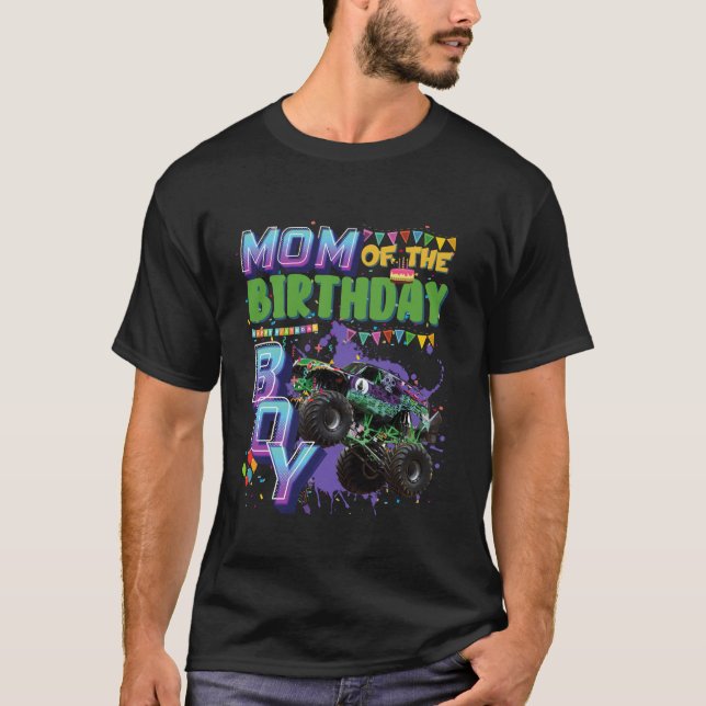 Mom of the Birthday Boy Matching Monster Truck B d T-Shirt (Front)