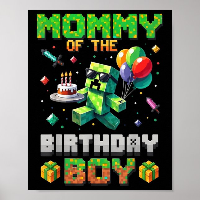 Mom Of The Birthday Boy Party Video Gamer Pixel Nu Poster (Front)