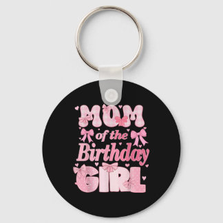 Mom Of The Birthday Girl Family Pink Coquette Bow  Keychain