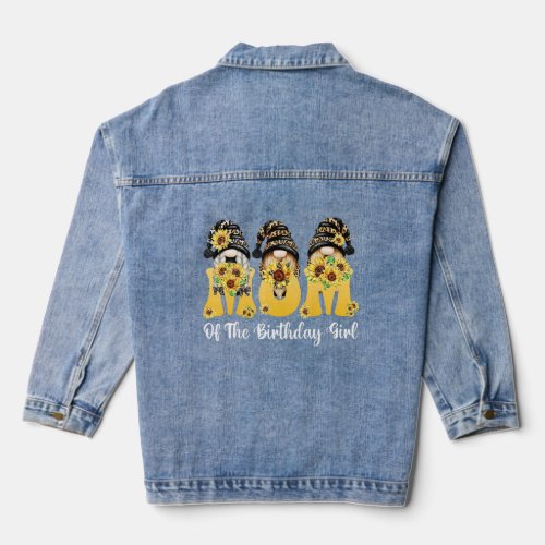 Mom Of The Birthday Girl  Mom Gnome Sunflower Moth Denim Jacket