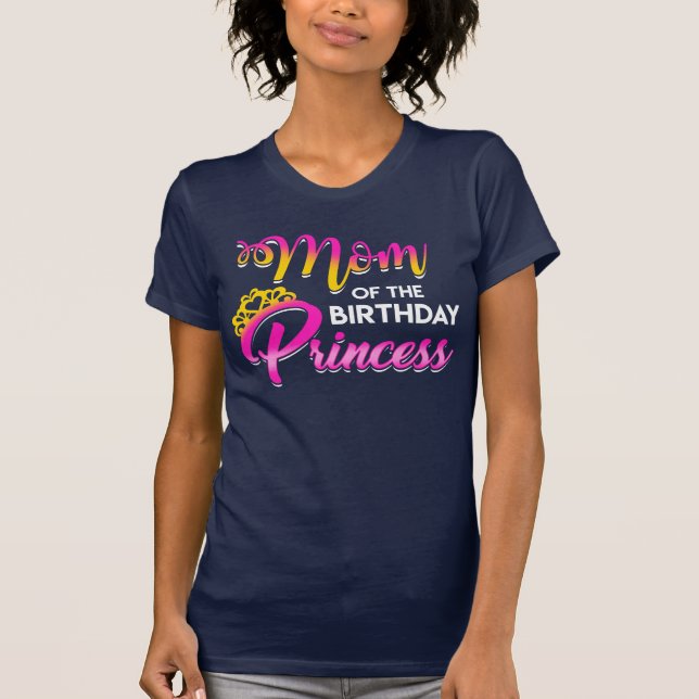 Mom of the Birthday Princess Pink Yellow Party T-Shirt (Front)