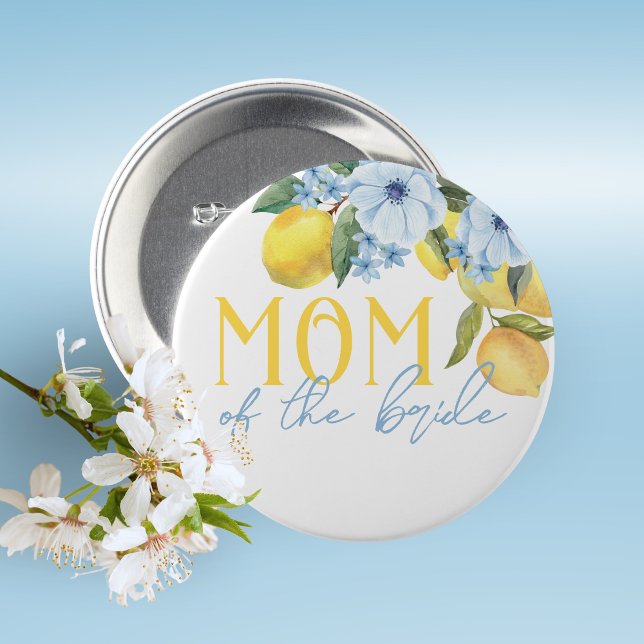 Mom of the Bride Lemon Bridal Shower Pin on Button (Lemon Bridal Shower Pin on Buttons for Your Special Guests of Honor Such as Grandma's, Mom's & More)