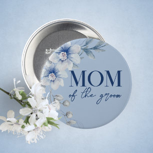 Mom of the Groom Blue Floral Bridal Shower Button