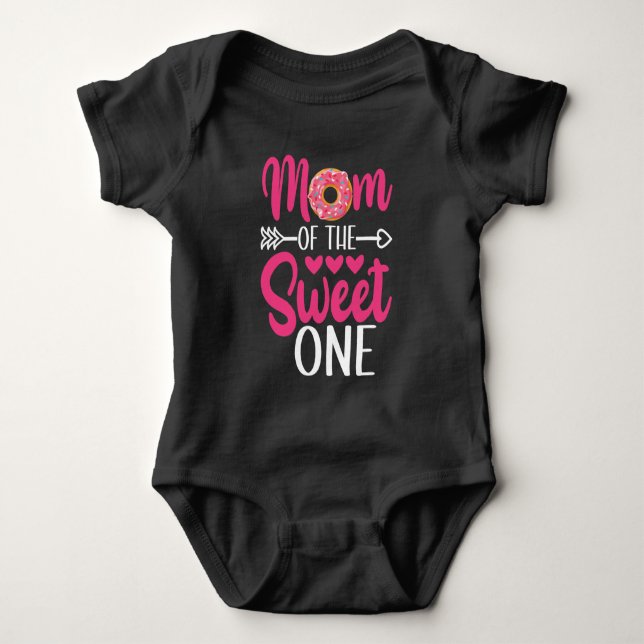 Mom of the Sweet One Sprinkled Donut Baby Bodysuit (Front)