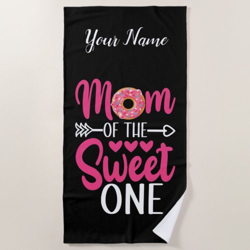 Mom of the Sweet One Sprinkled Donut Beach Towel