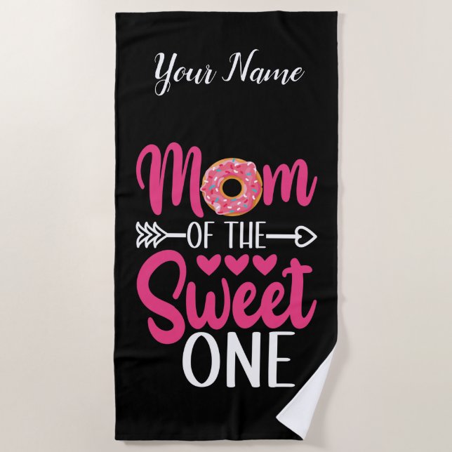 Mom of the Sweet One Sprinkled Donut Beach Towel (Front)