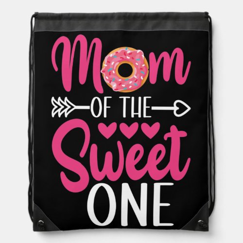 Mom of the Sweet One Sprinkled Donut Drawstring Bag